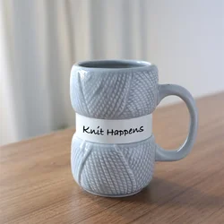 Charming Knit Pattern Ceramic Mug - Cute Gift - 301 - 400ml (Gray)