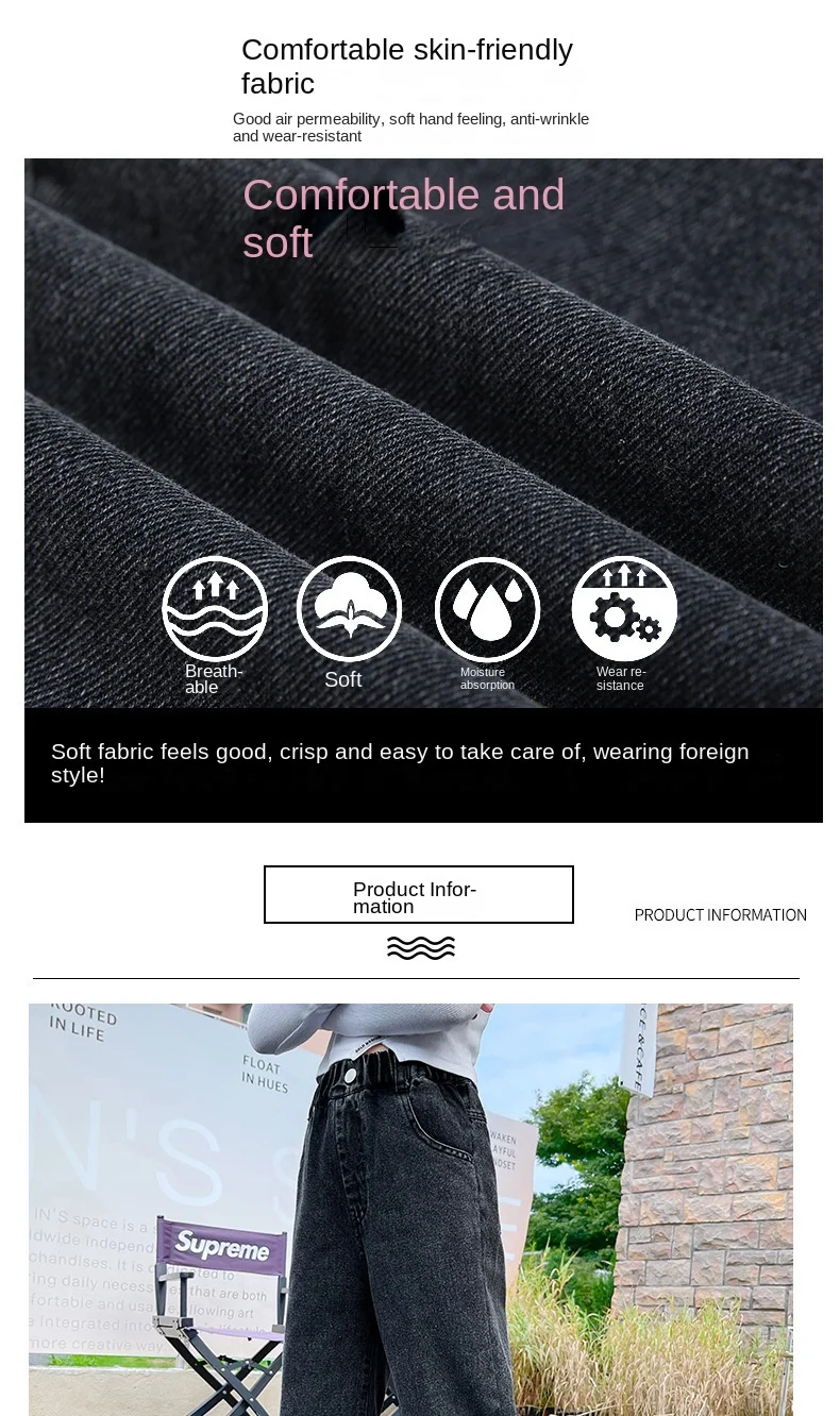 2026 نمط فضفاض غير رسمي للمراهقات جينز سميك للخريف والشتاء مستقيم واسع الساق من قماش الدنيم بنطلون جينز دافئ للأطفال