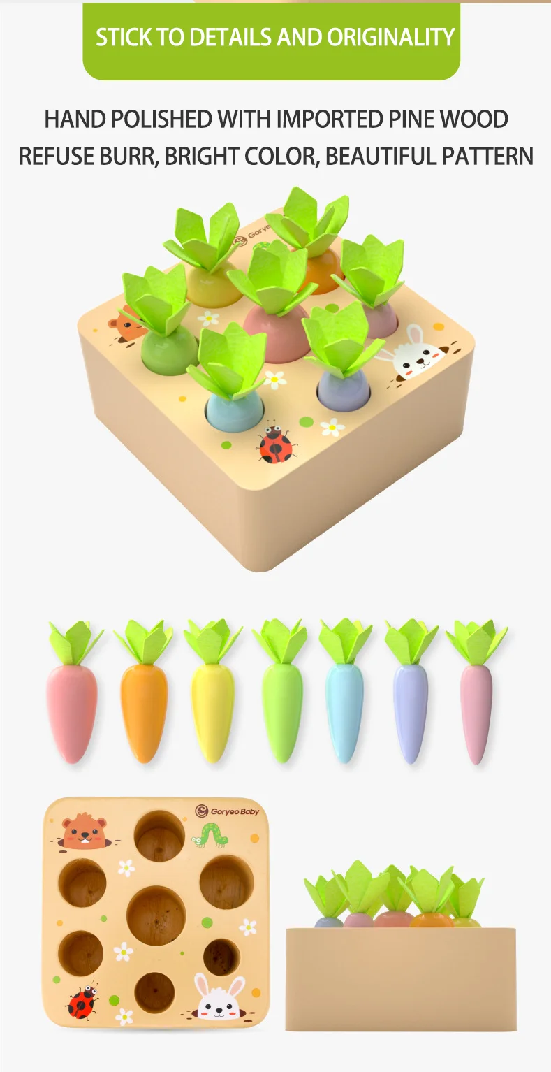 

Wooden Montessori Macron Carrot Harvest Game Toy Educational Learning Shape Sorting Matching Gifts Toys for Babies 1-3