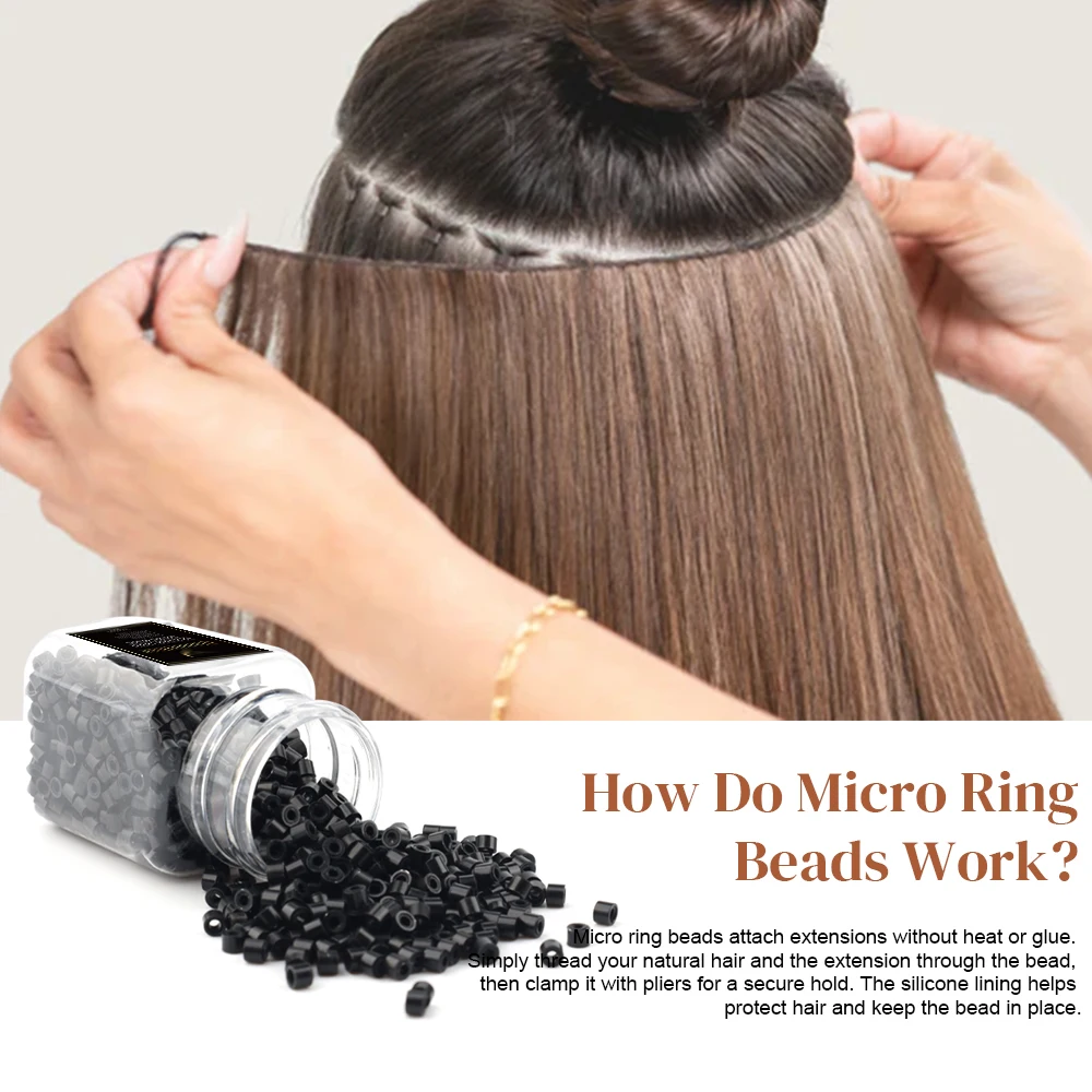 글래머도브 1000개입 4mm 마이크로 링 비즈 ? 동일한 색상의 실리콘 라이닝 헤어 익스텐션 비즈 (I팁 및 마이크로 링크용)