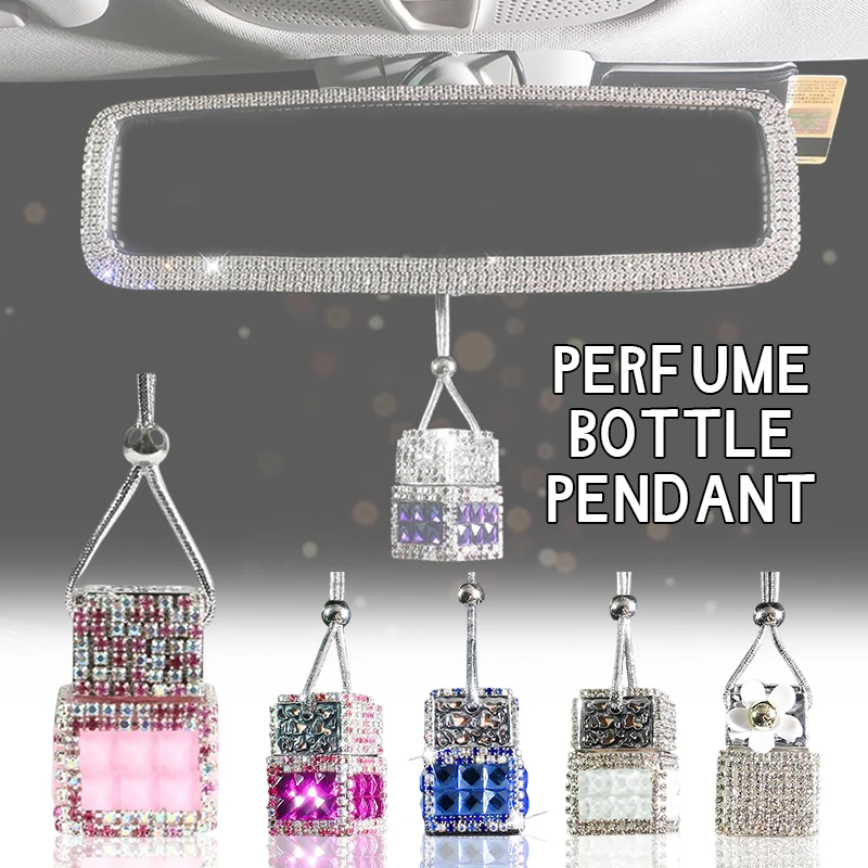 

Diamond Perfume Bottle Decor Pendant Bling Air Freshener Car Mirror Hangings Ornament Interior Aroma Diffuser Car Accessories