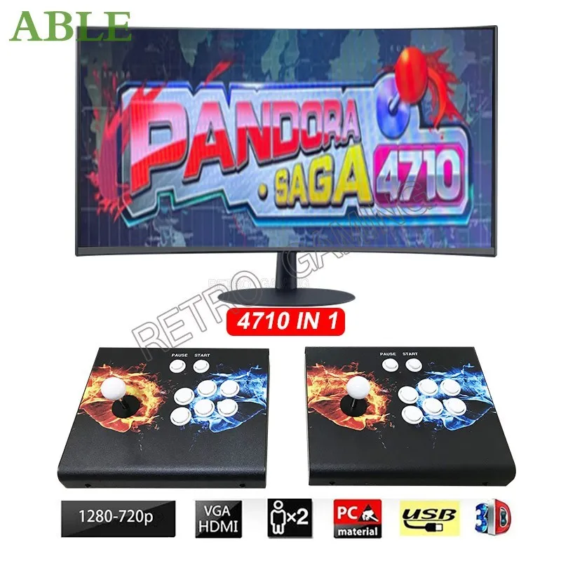 Pandora 4710 in 1 Split Console Retro Arcade Game Console Save Function Multiplayer Joysticks 3D Cabinet Support 4 Players