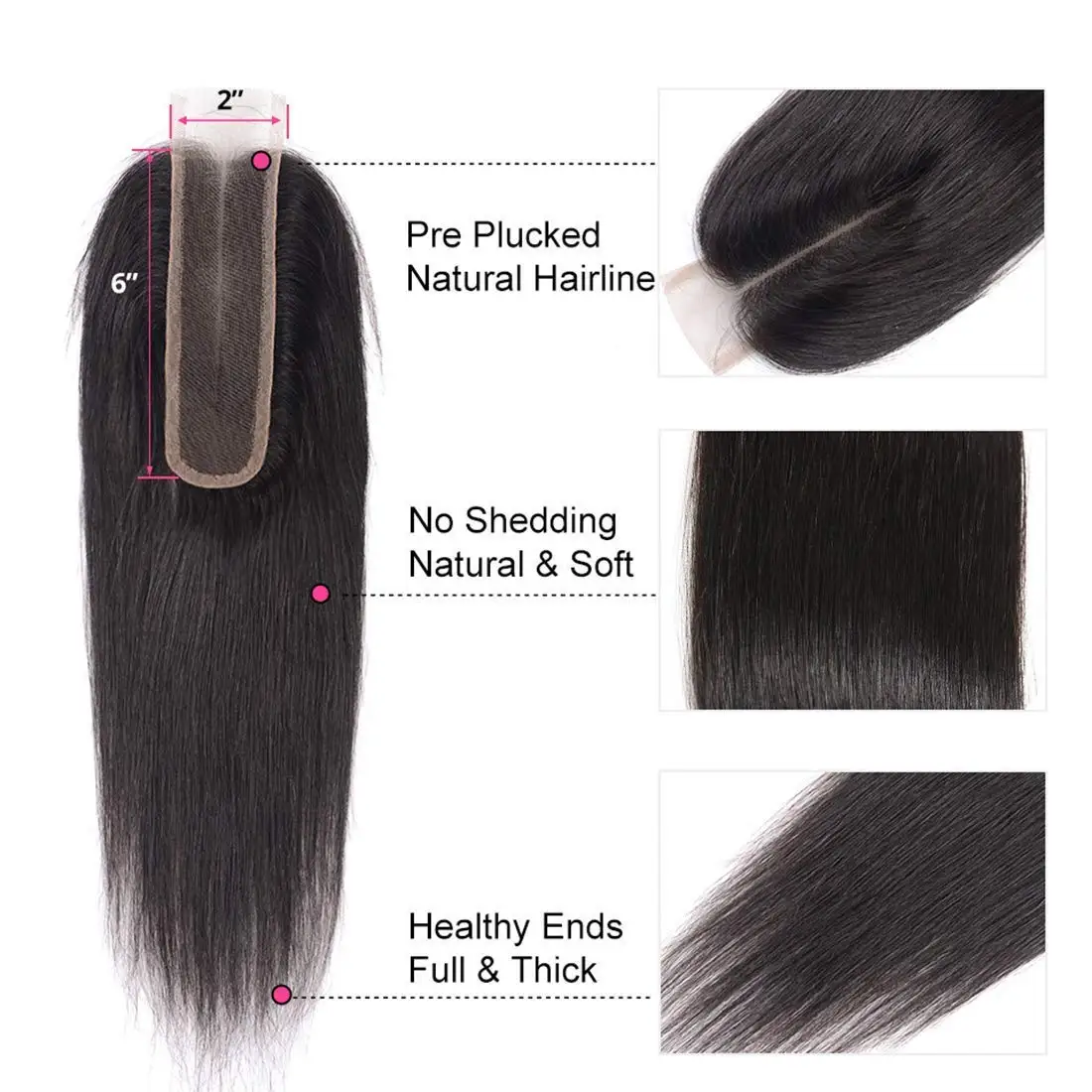 2x6 HD Lace Closure 26inch 150% Straight Natural Color Brazilian Human Hair Kim K Middle Part 2&times;6 Lace Closure Hd