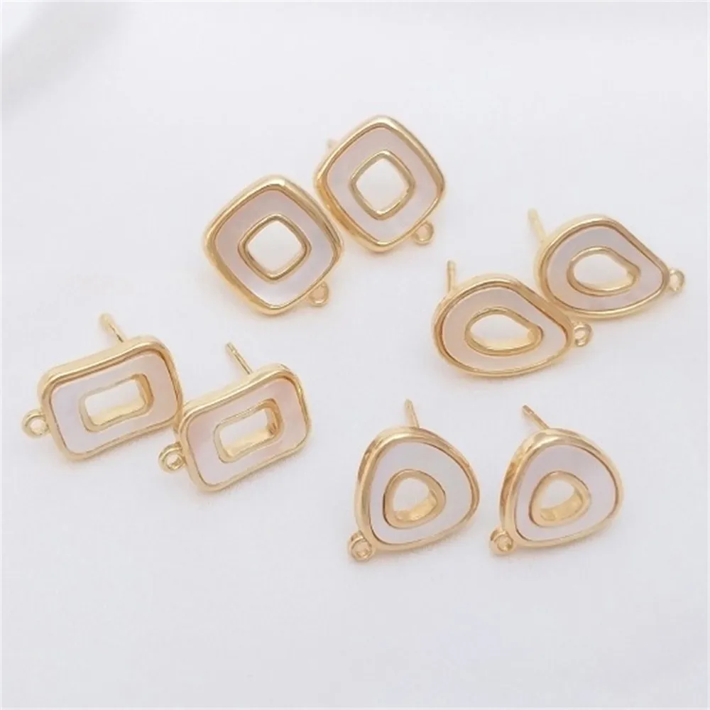 Inlaid with Natural Mother-of-pearl 14K Gold Filled Hollow Geometric Earrings with Hoops Stud Earrings 925 Silver Needle DIY Ear