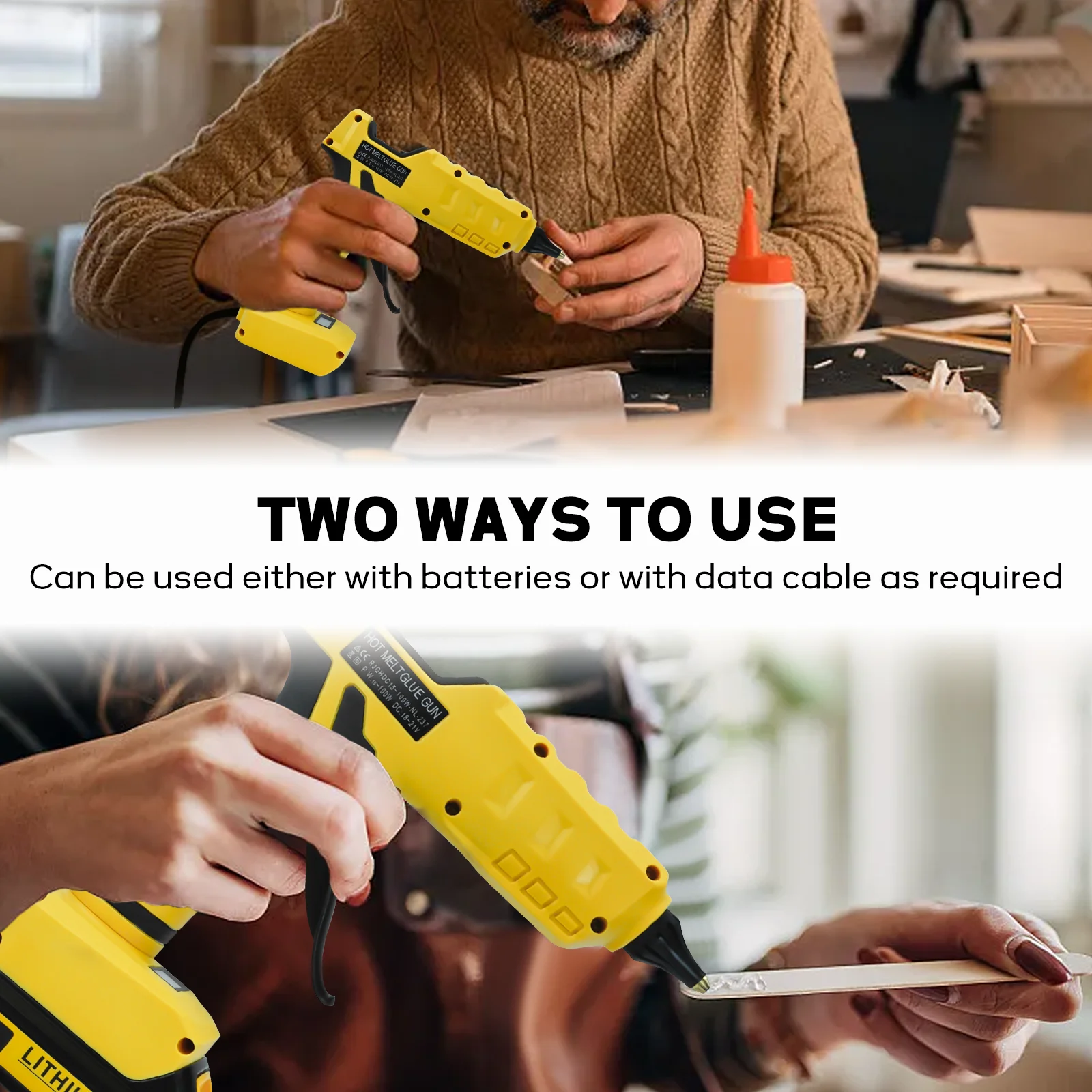 Hot Melt Glue Gun 100W LCD Digital Display Dual Power Supply with 10pcs 11mm Sticks For Dewalt 20V Battery (No Battery)
