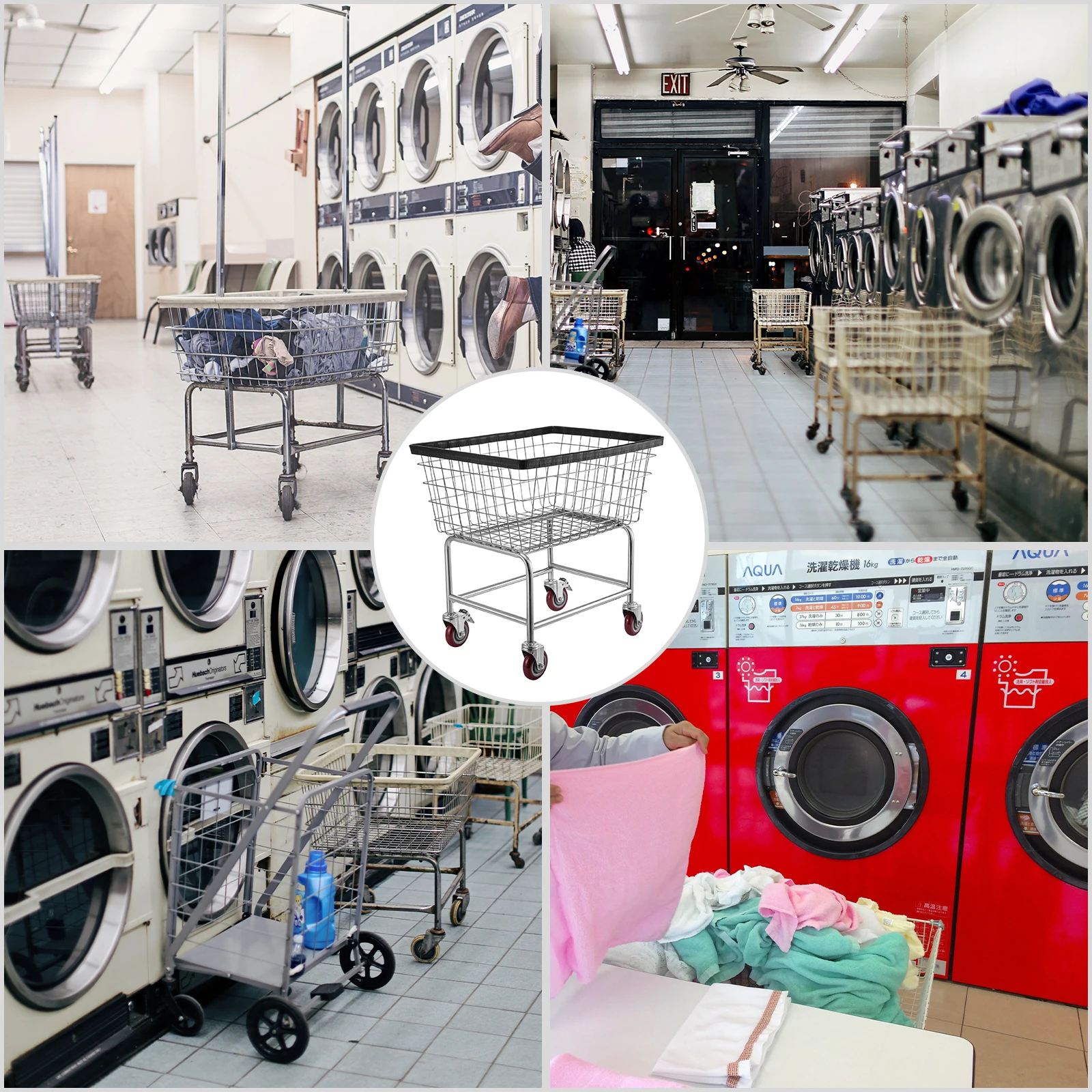 Heavy Duty Steel Laundry Cart with Wheels for Home Laundry Rooms