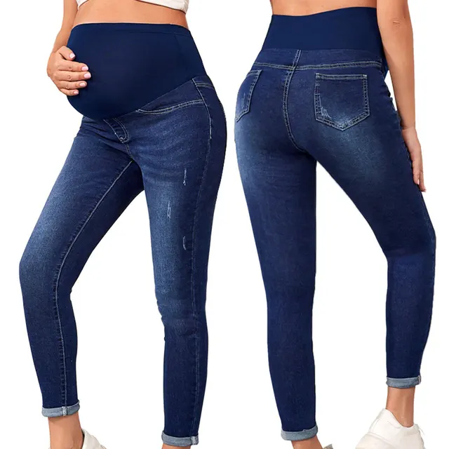 Jeans Premaman A Vita Alta Elasticizzati – Comfort Denim Con Tasche Per Tutta La Gravidanza
