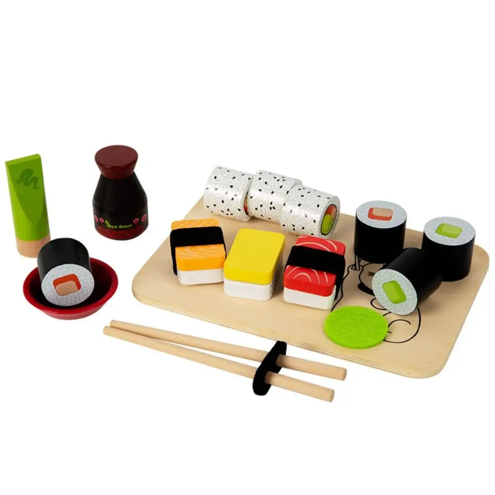 Funny Simulation Make Sushi Kitchen Smooth Japanese Style Pretend Play Sushi Toys Birthday Gift Educational Wooden Food Set