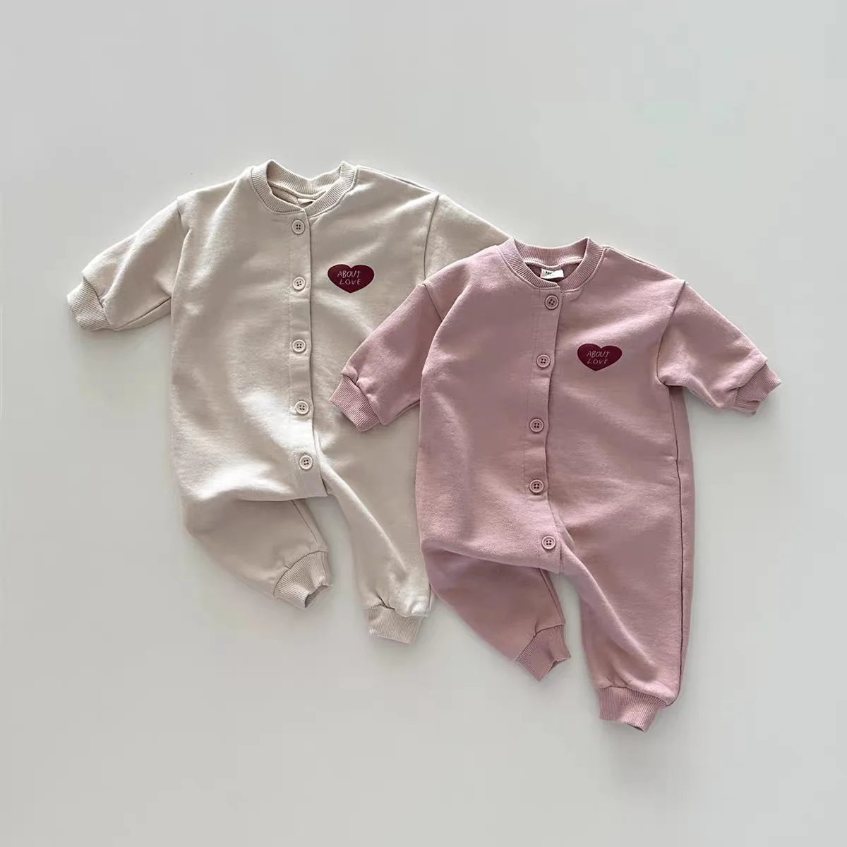 

Jenny&Dave Baby Nordic Spring and Autumn Love Solid Color Versatile Long Creeper Cardigan One Piece Versatile Fashion Men and Wo