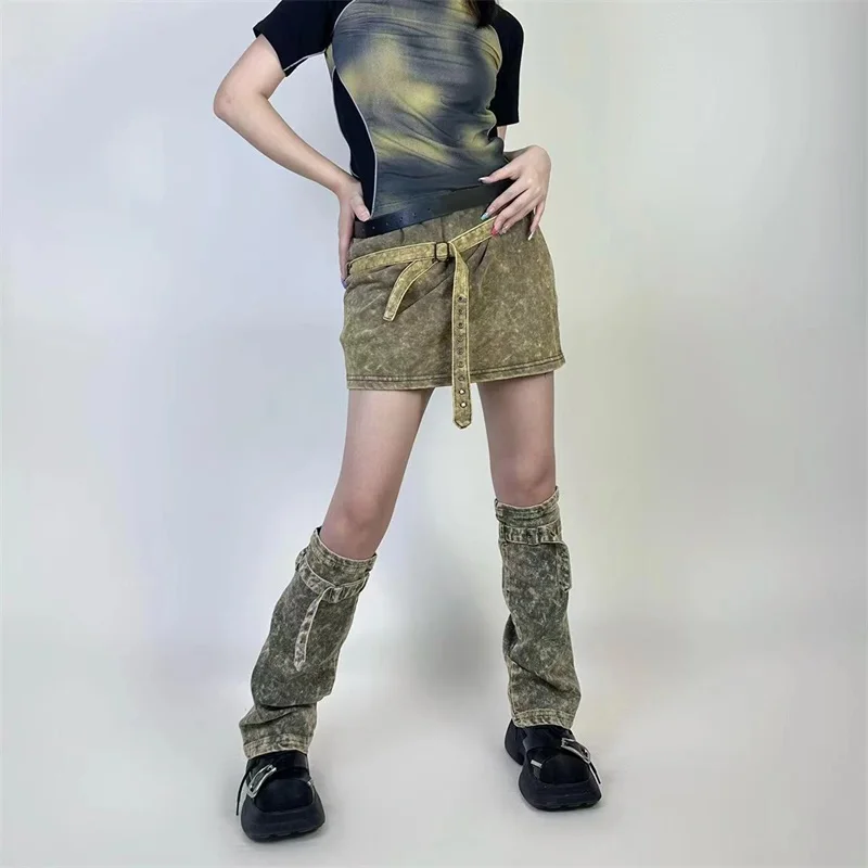 

Women s Y2K Denim Leg Warmers 80s Knee High Harajuku Buckle Jean Socks Punk Gothic Leg Cover Stockings Streetwear