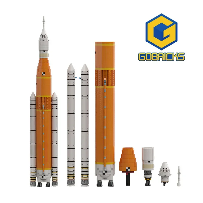 

Gobricks MOC Space Series Launch System Artemis SLS Building Blocks 1:110 Saturn V scale Rocket Brick Toy For Kids Birthday Gift