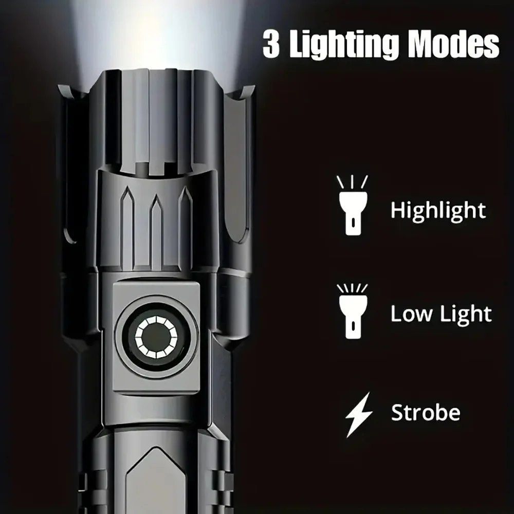 High-Intensity Flashlight: For Outdoor Home & Camping Use, Suitable for Cycling, Long-Range, USB-Rechargeable Zoomable LED Light - 3