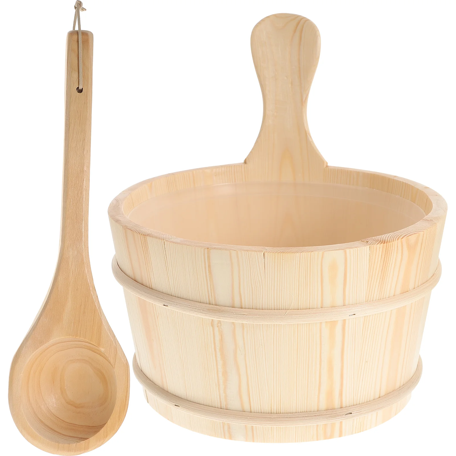 

2pcs spa bucket Sauna Wooden Bucket and Ladle Wood Thicken Basin Sauna Spa Accessories for sauna ladle Household wooden pail