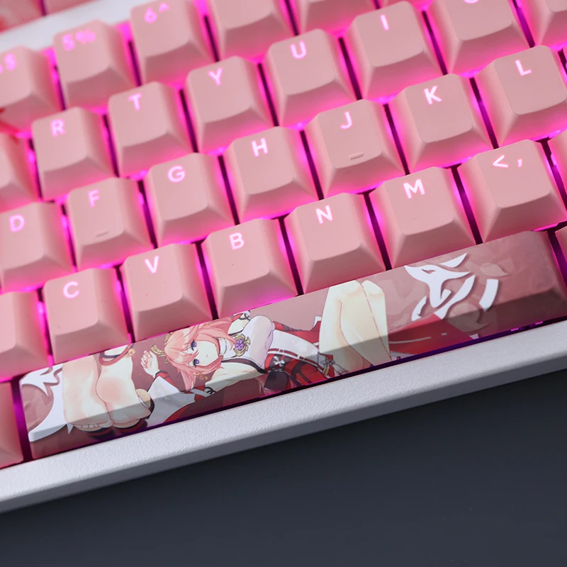 Teclas Conjunto Genshin Impacto Yae Miko Keycap Pbt Tintura Sub Backlit Keycaps Anime Gaming Key Caps para Ansi 61 87 104 108 Teclados 108 - Imagem 5
