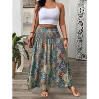 Plus Size 1XL-5XL Women's Bohemian Print Skirts Summer Leisure Temperament Length Skirt Elastic Waist Women Long Skirt - Image 2