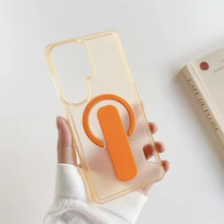Creative Ring Stand Matte Translucent Magnetic Case with Invisible Card Slot - Galaxy S26+ (Orange)