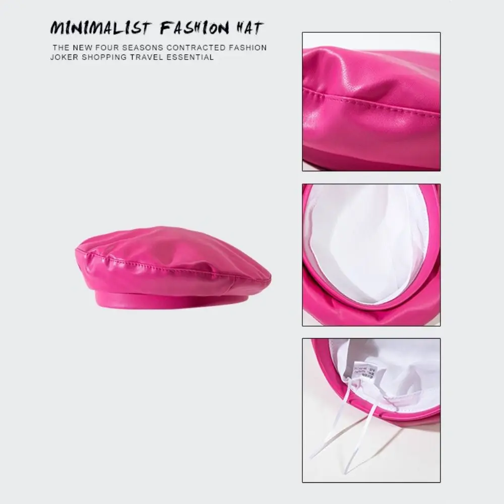 Temperament PU Leder Perle Bogen Baskenmütze Koreanischen Stil Einfarbig Achteckigen Hut Retro Design Britischen Stil Künstler Hut Outdoor Tragen – Detail 4
