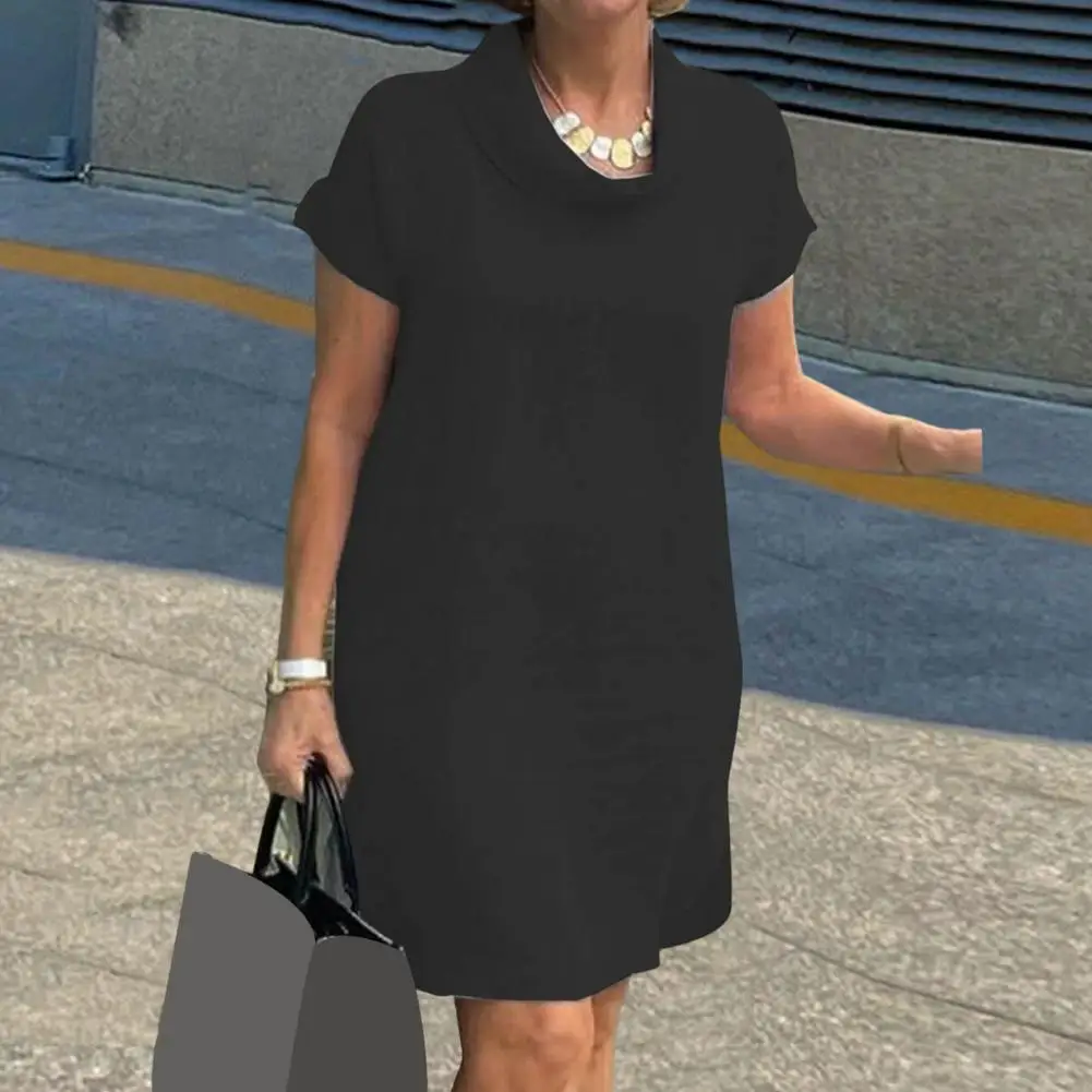 

Women Dress Soft Solid Color Summer Dress with Scarf Collar Knee Length for Daily Commute Comfortable Midi Dress for Women