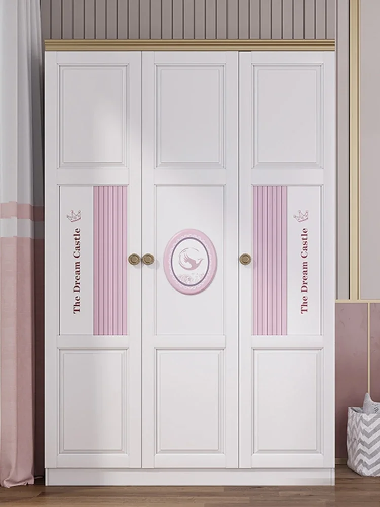 Children's Wardrobe Girl Double-Door Closet Home Bedroom Light Luxury Wardrobe Three-Door Locker Side Cabinet