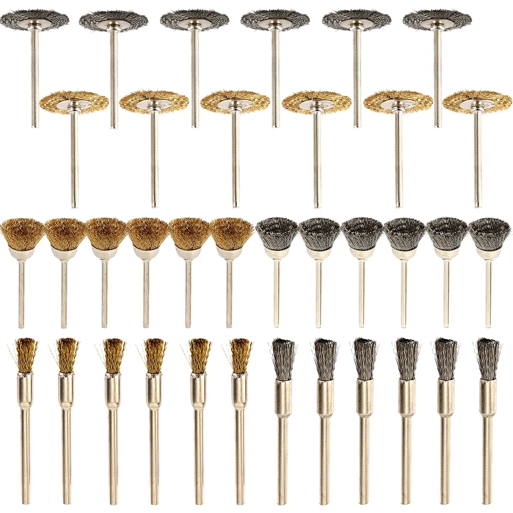 36Pcs Brass Brush Steel Wire Wheels Brushes Drill Rotary Tools Polishing Rotary Tools Metal Rust Removal Brush Set