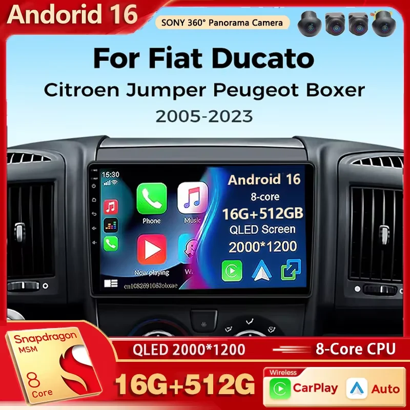 Radio para coche Android 16 para Fiat Ducato Citroen Jumper Peugeot Boxer, Carplay inalámbrico, Android Auto, reproductor multimedia, BT