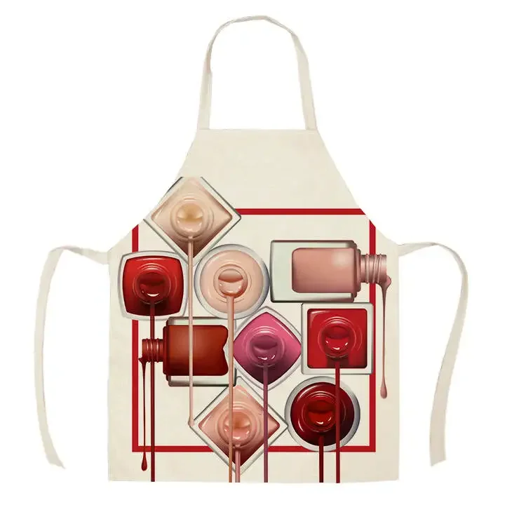 Home Kitchen Apron Color Nail Polish Bottle Printed Sleeveless Linen Aprons Men Women Home Cleaning Tools Fartuchy Chef Tablier 4