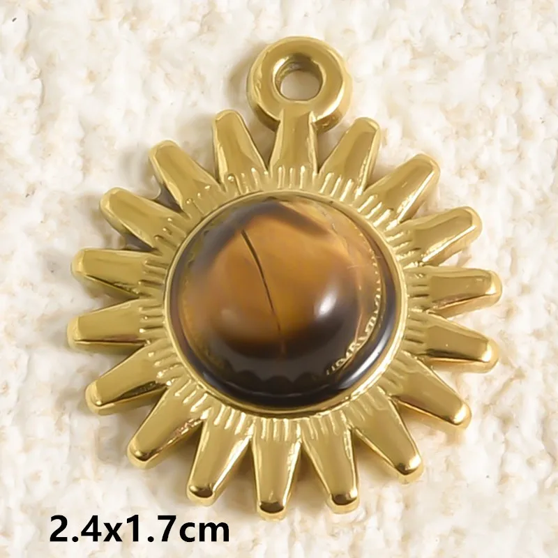 2 stücke Echte Natürliche Stein Anhänger Tigerauge Zubehör Pvd Sonne Oval Edelstahl Charms Für Schmuck Machen Groß DIY Materialien – Detail 4