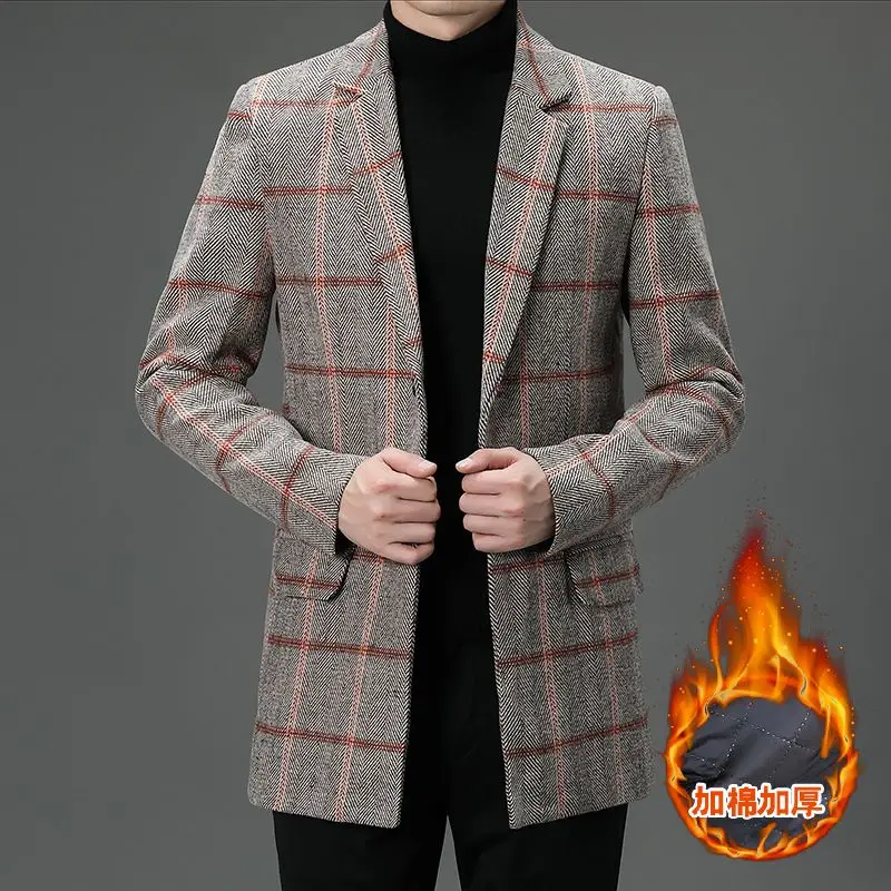 Cappotti di lana scozzesi da uomo invernali di alta qualità Business Casual Cappotto in cotone addensato Capispalla Giacca a vento calda slim fit 3