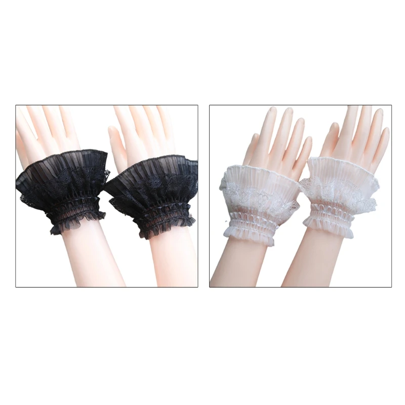 

F42F Layered Lace Cuff Stretch Bracelet False Sleeves Wrist Cuffs for Girls Women