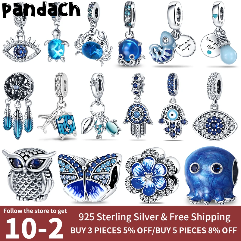 925 Sterling Silver Blue Zircon Charm Bead Fit Pandora Charm 925 Original Bracelet Women Silver Pendant Beads Jewelry 2022 Hot