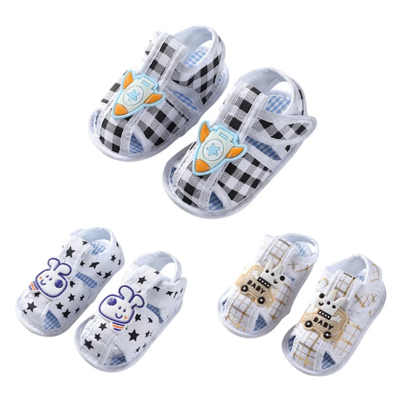 Summer Newborn Baby Boys Girls Cartoon Printing Canvas Shoes Hollow Soft Crib Shoes Infant First Walker Anti Slip Casual Sandals 1