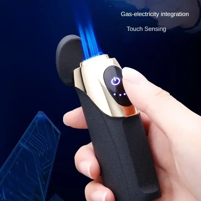 JOBON-encendedor híbrido de Gas recargable de alta gama, llama azul de tres rectos, encendedor de cigarros táctil - Image 3