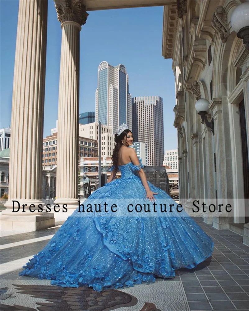 New Arrivals Blue Lace Ball Gown Quinceanera Dress 2024 With 3D Flower Beaded Sweetheart Sweet 16 Dress Lace-up Vestido 15 Años