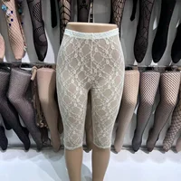 Korean Style Ultra-Thin Lace Five-Point Bottoming Pants High Waist Elastic Casual Rose Hook Flower plus Size Safety Pants