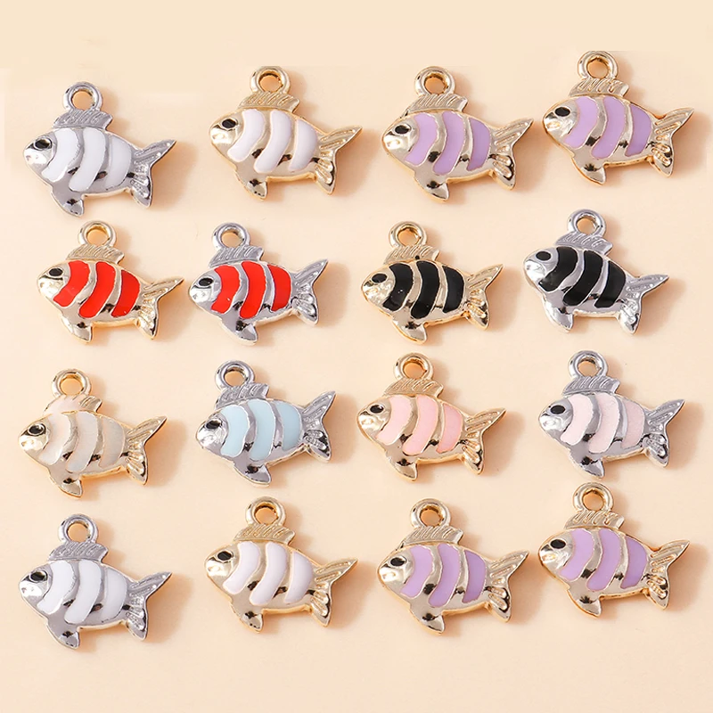 Leslie 10 Stück neue Cartoon bunte Herz Goldfisch Clown Fisch Charms Anhänger für Schlüsselanhänger Ohrringe DIY Schmuckherstellung Zubehör