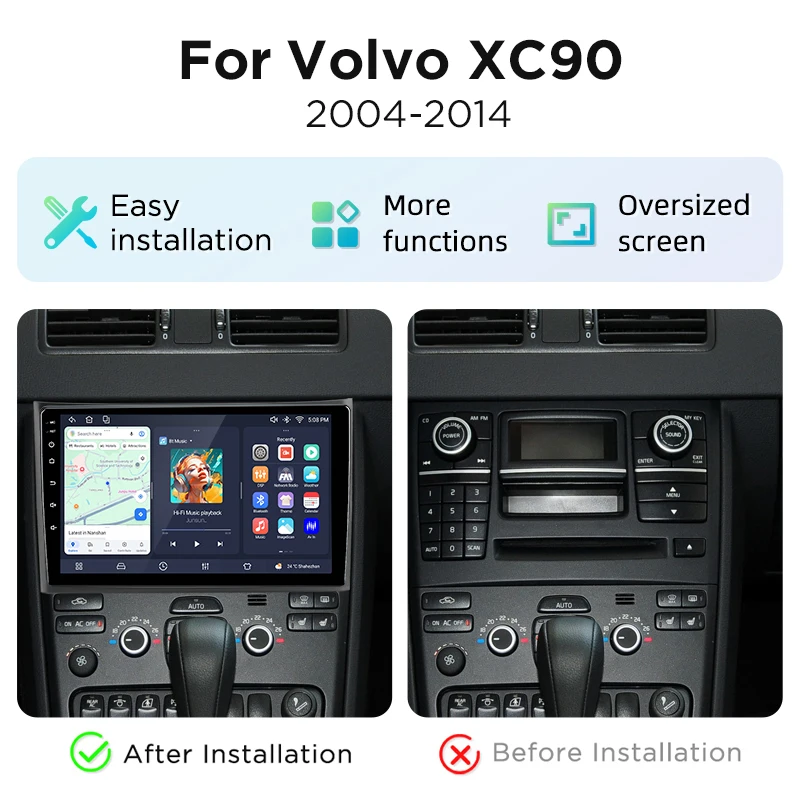 Junsun Sistema Estéreo Inteligente Android 15 de 9 Pulgadas para Volvo XC90 2004-2014, Radio para Auto, CarPlay Inalámbrico, Voz AI, Pantalla Táctil IPS, Reproductor Multimedia Inteligente, Unidad Principal 2 Din, Navegador GPS, Mirror Link, Bluetooth Automotriz, 4G, 8 Núcleos, FM, DSP, RDS, SWC, DAB+ 2