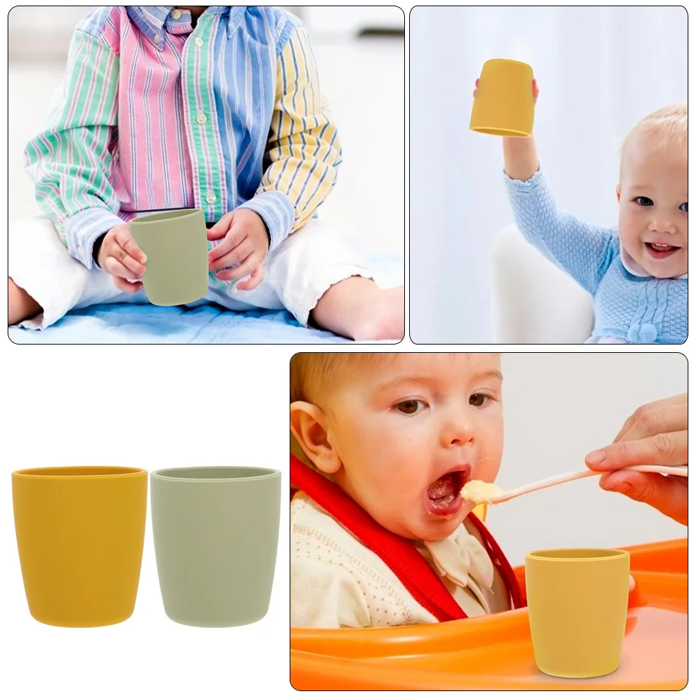 2pcs 프리미엄 실리콘 베이비 트레이닝 컵 용 식품 보충 음료용 고온 방지 방수 실리콘 컵