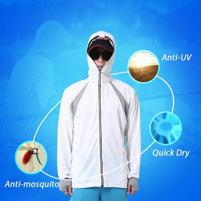 Long Sleeve Fishing Shirt Sun UV Protection Quick Dry Mosquito Protection  Clothing with Zipper Hood and Arm Pocket -White - AliExpress