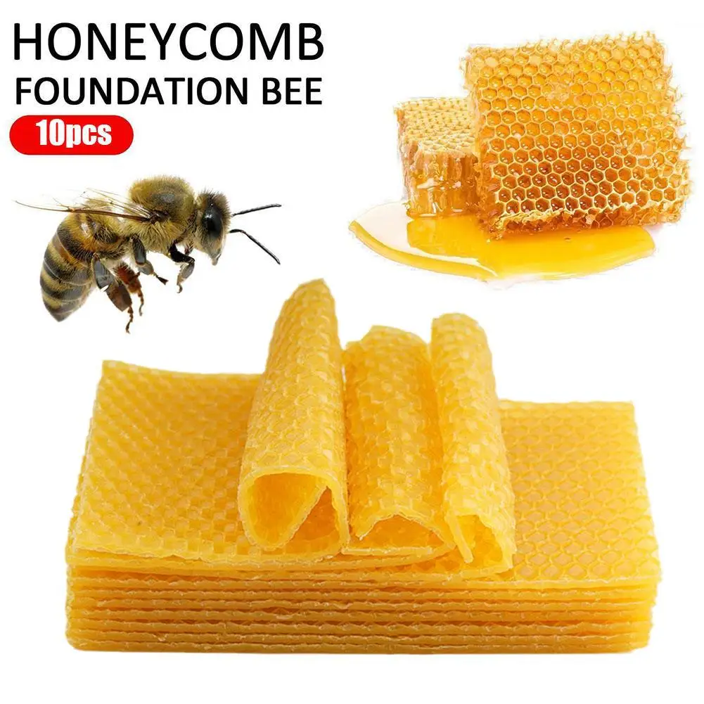 10Pcs Natural Beeswax Sheets Honeycomb Sheet Hive Cell Frame Wax Foundation for Candle Making Craft Beekeeping DIY Supplies