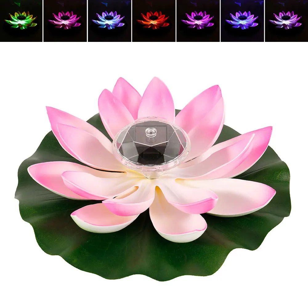 LED Floating Lotus Light Solar Powered Lotus Lamp with 7 Colors RGB Waterproof Water Floating Night Lamp for Garden Pool Party