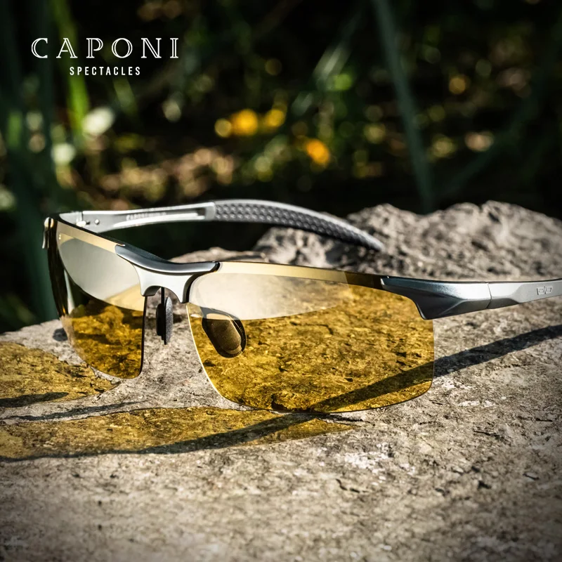 CAPONI Photochromic Sunglasses Men Original Design Sports Yellow