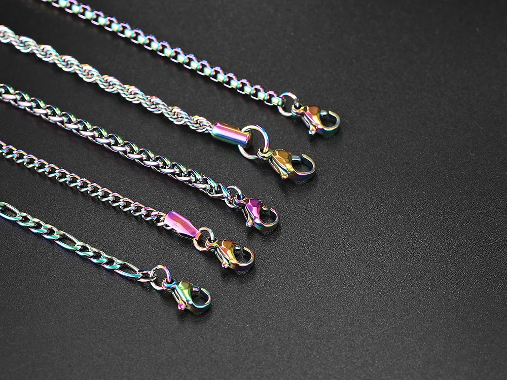 Regenbogen Kubanische Gliederkette Halskette für Frauen Hip Hop Punk Dicke Franco Seil Figaro Ketten Mann Geschenke 60 cm Halsband hals Schmuck C021 – Detail 5