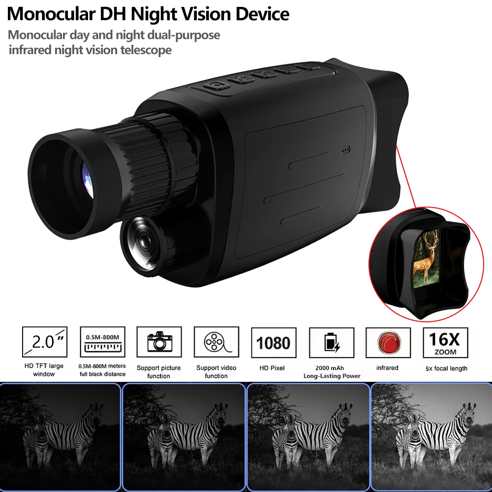 Monoculaire Vision Nocturne Infrarouge 800m Zoom 10x - Appareil Photo Nuit Plein Air
