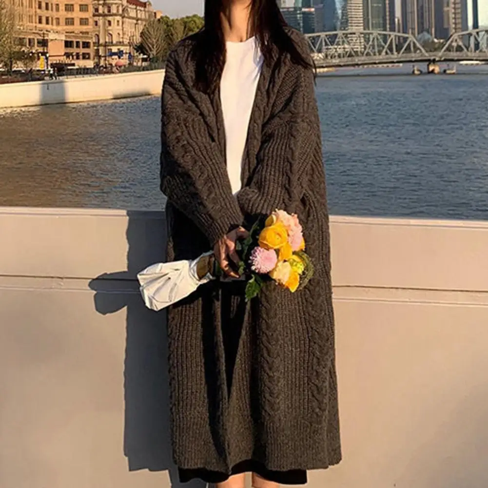 

Open Front Knitting Coat Stylish Women's Twist Texture Long Sleeve Cardigan Cozy Knit Coat for Autumn/winter Outerwear Twist