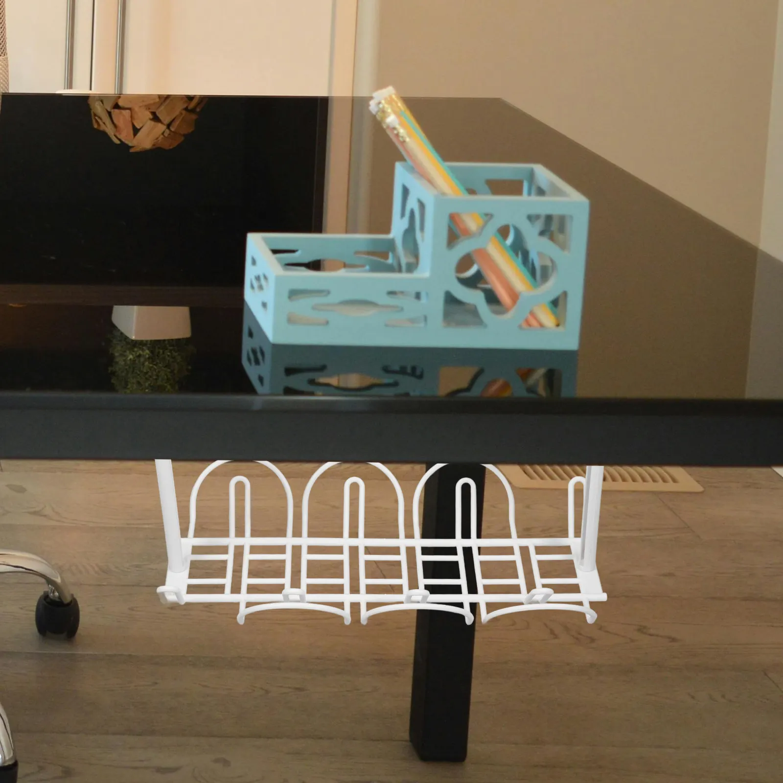 책상 아래 케이블 랙 2세트, 공간 절약형 와이어 브래킷, 강력한 접착 스티커 포함, 키보드 컴퓨터 코드용