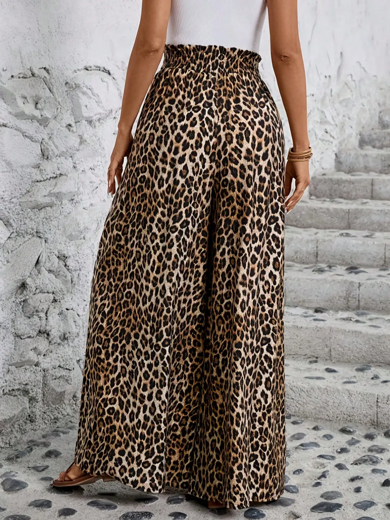 Women’s leopard print high waist wide leg casual fashion pants 002