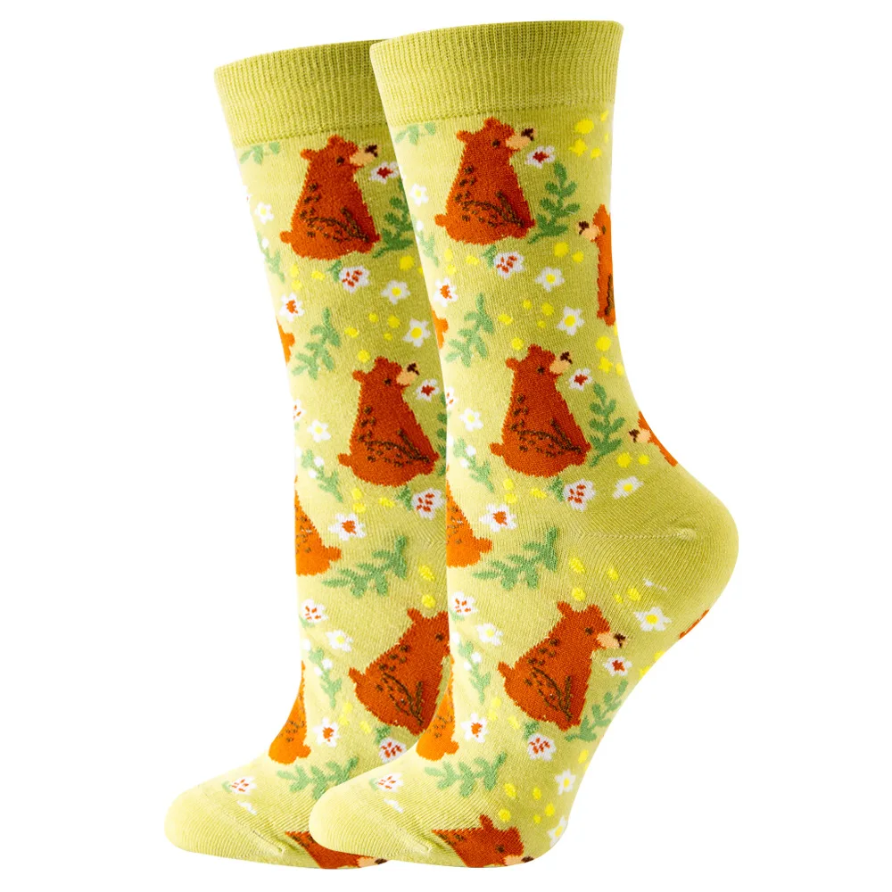 Whimsical Cartoon Animal Pattern Cotton Socks - Unisex Kawaii Style