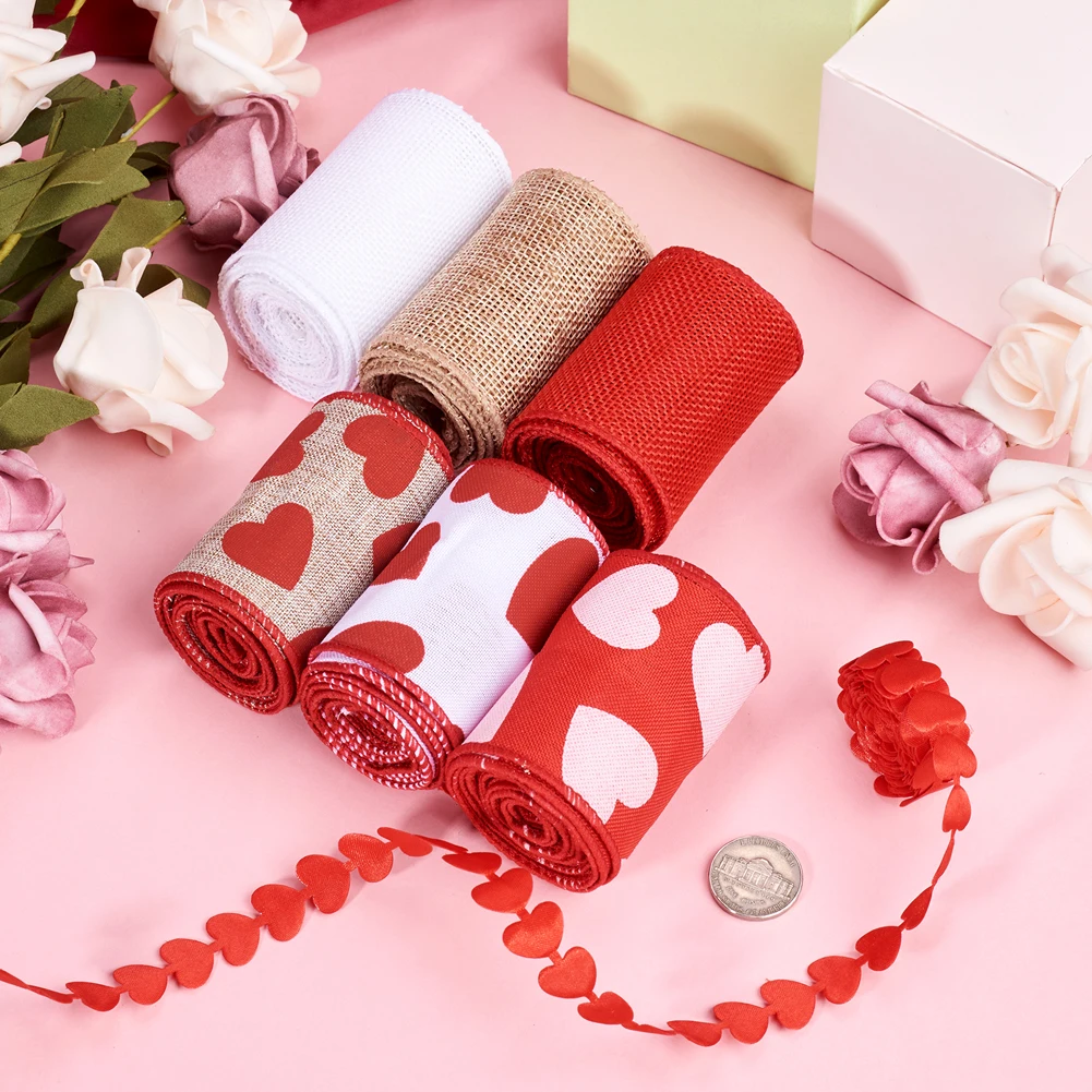 2m/style 7 Styles Heart Polyester Ribbon with Metallic Wire Twist Ties for Wedding Home Decoration Gift Wrapping Accessories