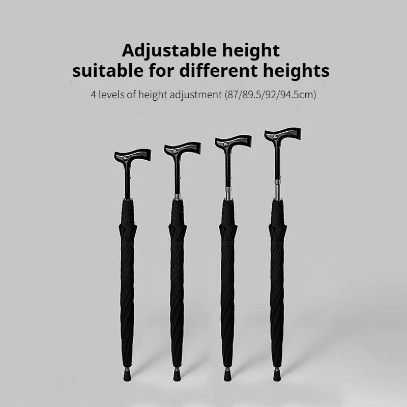 Parachase Strong Walking Cane Umbrella Windproof Adjustable Long Handle Crutches Umbrella Men Women Big Golf Waterproof