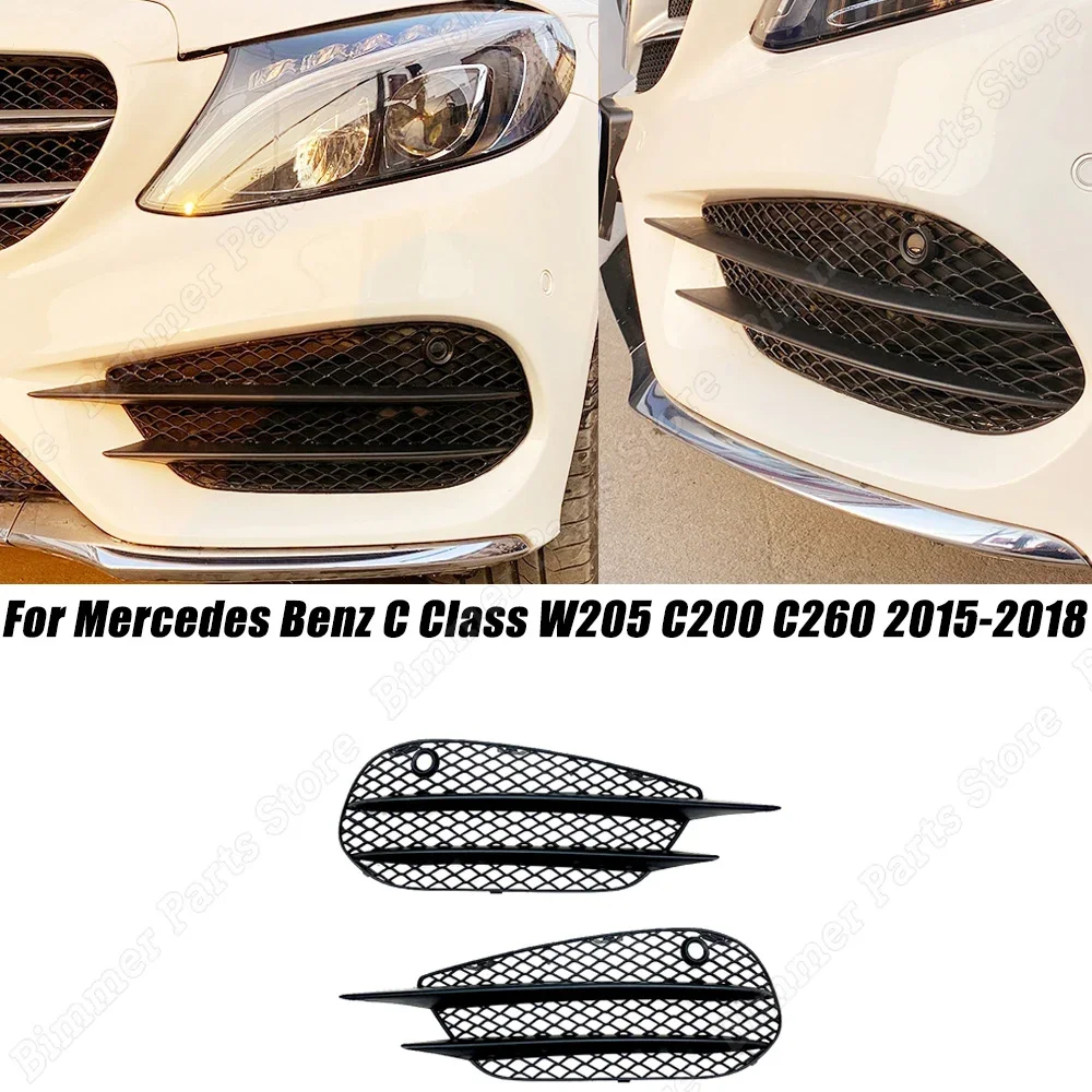 

For Mercedes Benz C Class W205 C200 C260 2015 2016-2018 Front Bumper Lower Grille Fog Light Grill Cover Replacemen ABS Black
